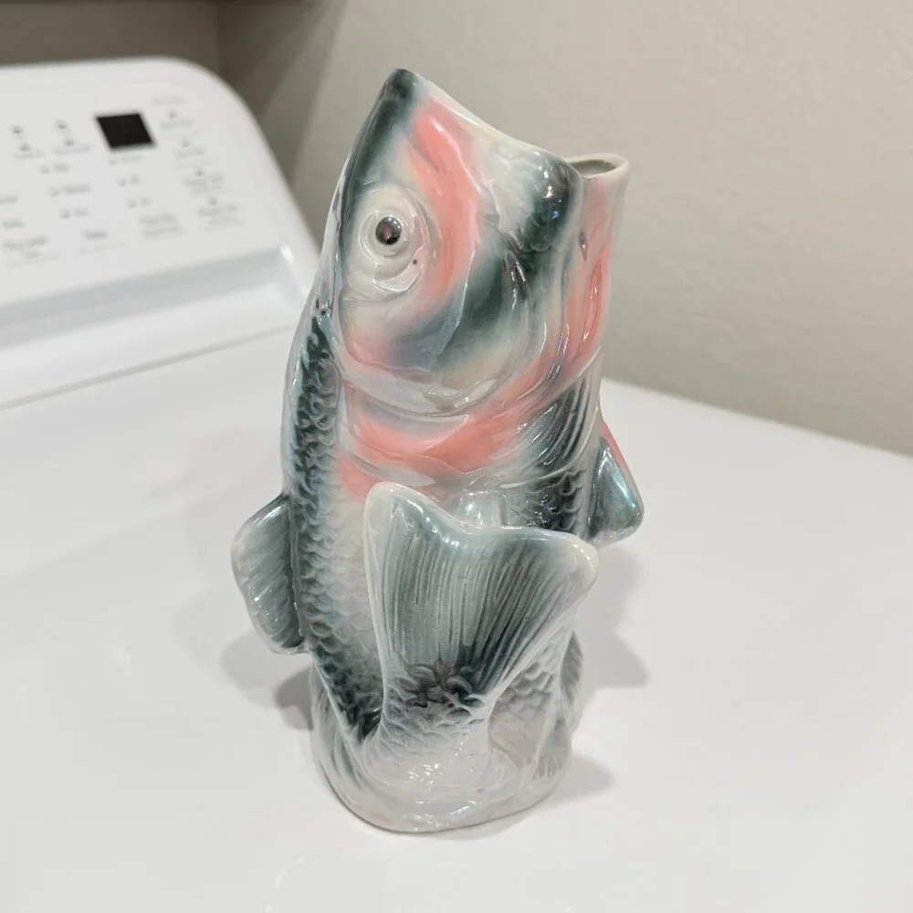 Vintage Large Mouth Bass Vase Iridescent - Picture 5 of 17